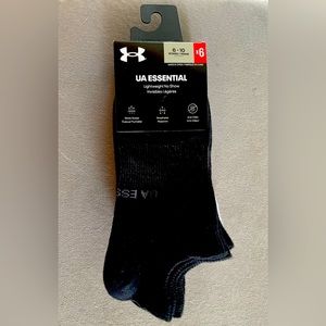 Under Armor Essential. Light No Show socks. 3 black, 3 white. Brand new